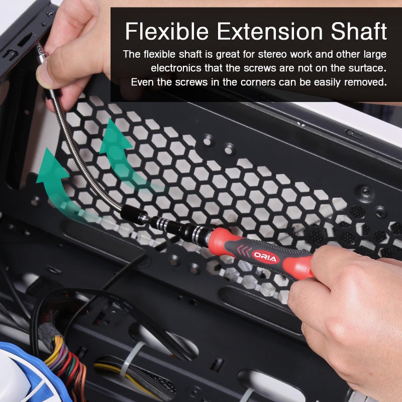 ORIA Precision Screwdriver Kit, Mini Screwdriver Set, 61 in 1 with 57 Bits Repair Tools with Flexible Shaft, Extension Rod for Mobile Phone, Smartphone, Tablet, PC, Red - Image 3